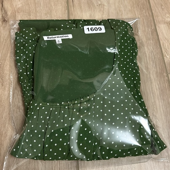 Reformation Hearth Long Sleeve Top Size 6 Peat (Green Polka Dot) - Picture 15 of 15